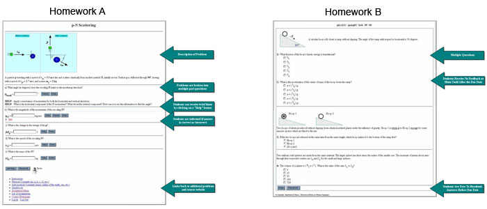 Screen shots of Homework A and Homework B. View larger versions of <a href='/research/projects/tycho/homeworkA.jpg' target='_blank'>Homework A</a> and <a href='/research/projects/tycho/homeworkB.jpg' target='_blank'>Homework B</a>.